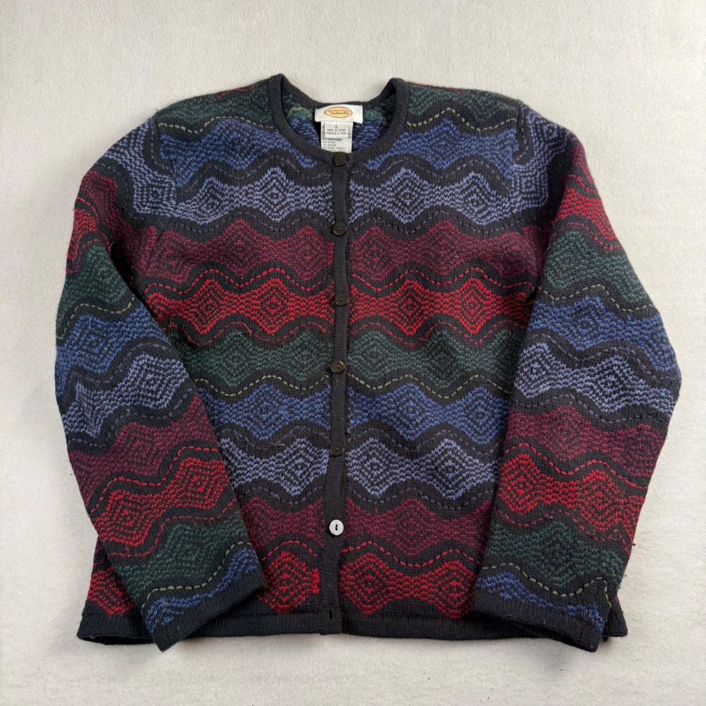 Talbots Vintage Lambswool Angora Chevron Cardigan Sweater Multi Color Womens S